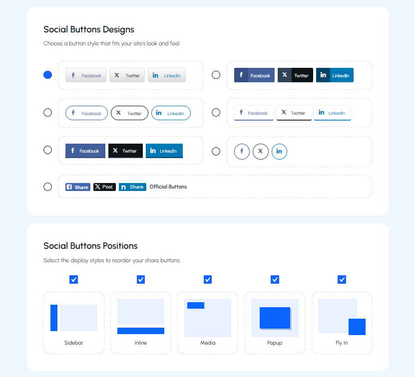 Social buttons customization options