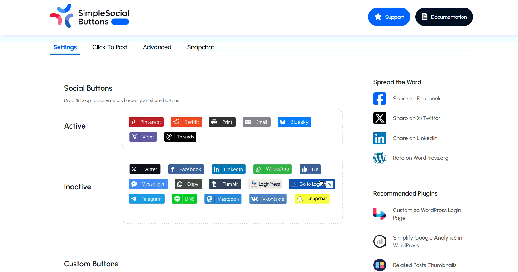 Drag custom button to activate 