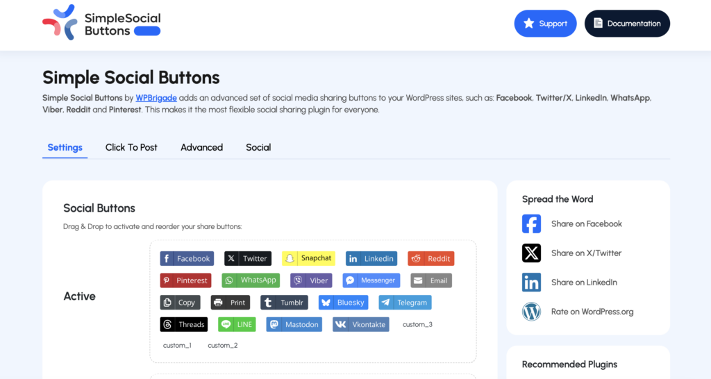 Simple Social Buttons Updated Dashboard